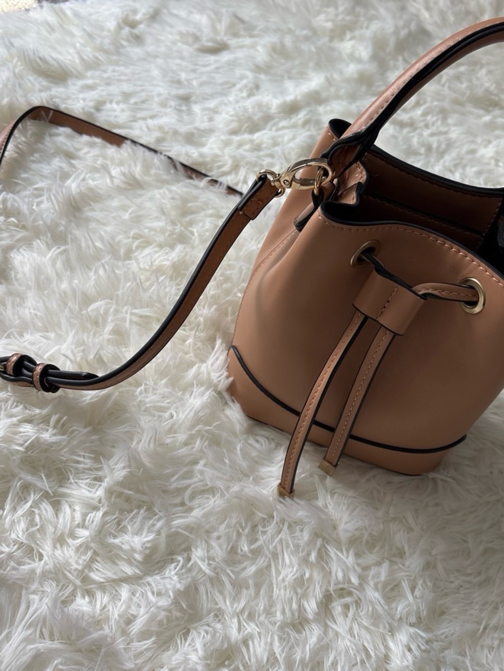Forever 21 Tan Drawstring Bucket Crossbody Bag